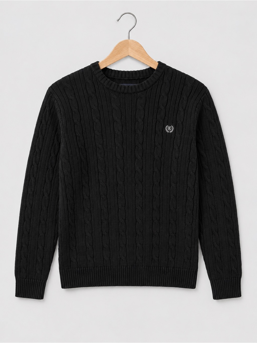 CHAPS Men's Black 100% Cotton Cable Knit Crewneck Sweater